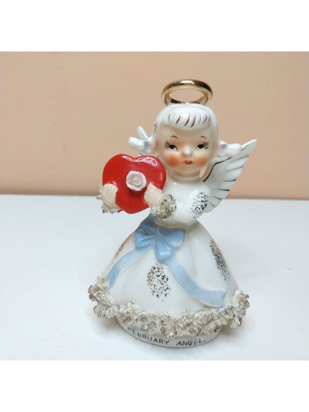 Vintage Lefton February Angel Valentine Birthday Figurine AR1987 Spaghetti Japan